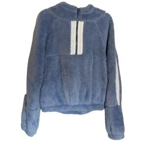 BP Womens Blue White Teddy Fleece Hoodie Pullover Sweatshirt Size XXS